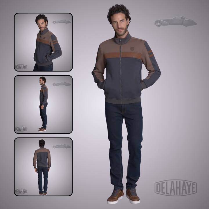 Delahaye Sweat Zippé "Gréolières"- Marine/Marron