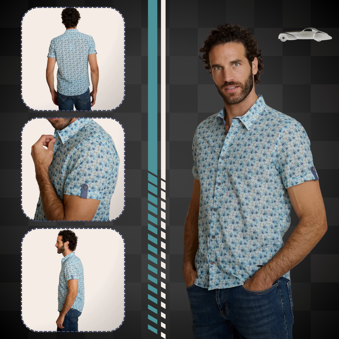 Delahaye Chemise "Blue Flowers" - 100% coton coupe droite confortable. Motif floral bleu élégant & intemporel pour un style authentique et respirant. - Esprit Pilote
