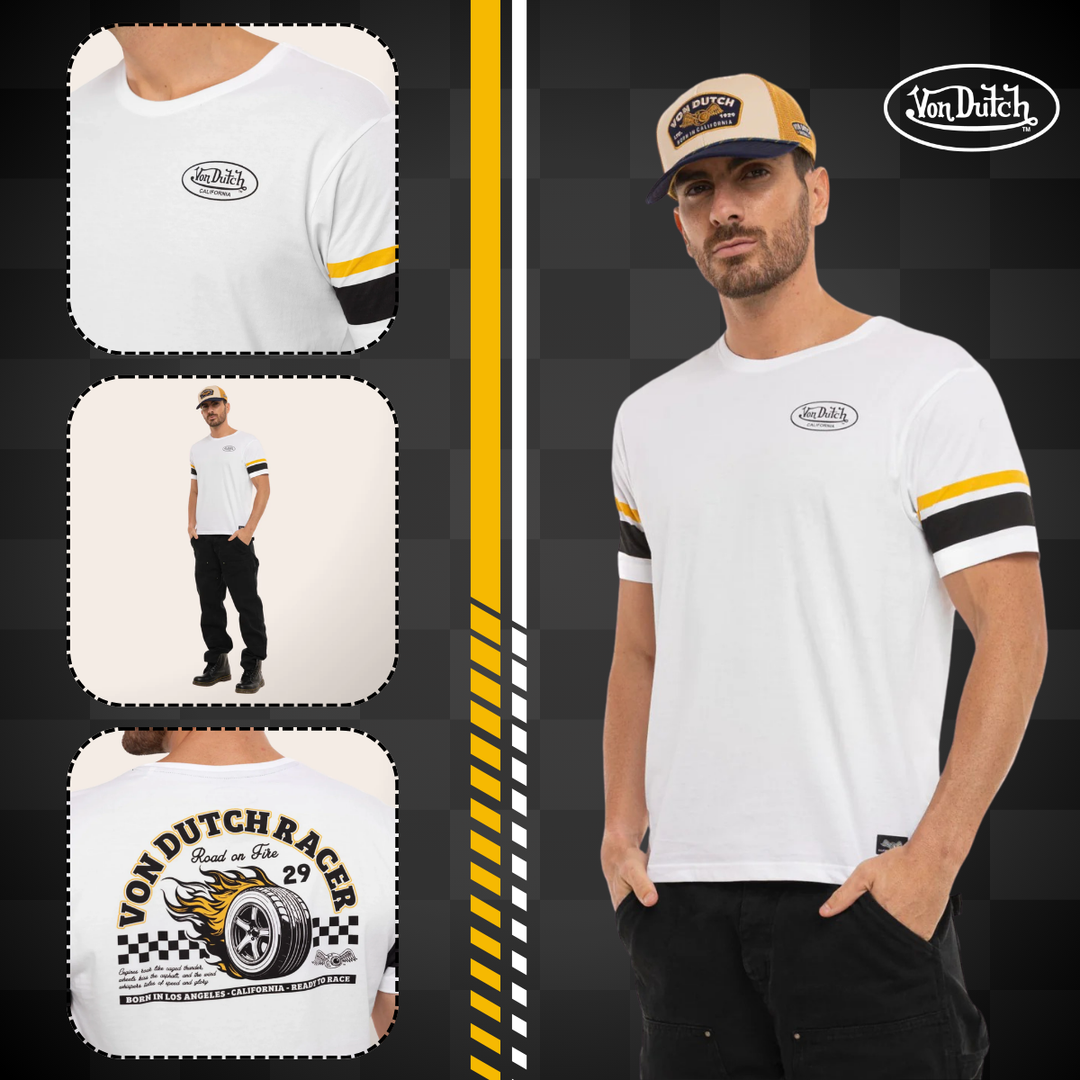 Von Dutch Tee Shirt "Fired" - Von Dutch Tee Shirt "Fired" blanc. Coupe régulière, col rond, manches courtes. 100% coton pour un confort optimal. Lavage 30°. - Esprit Pilote