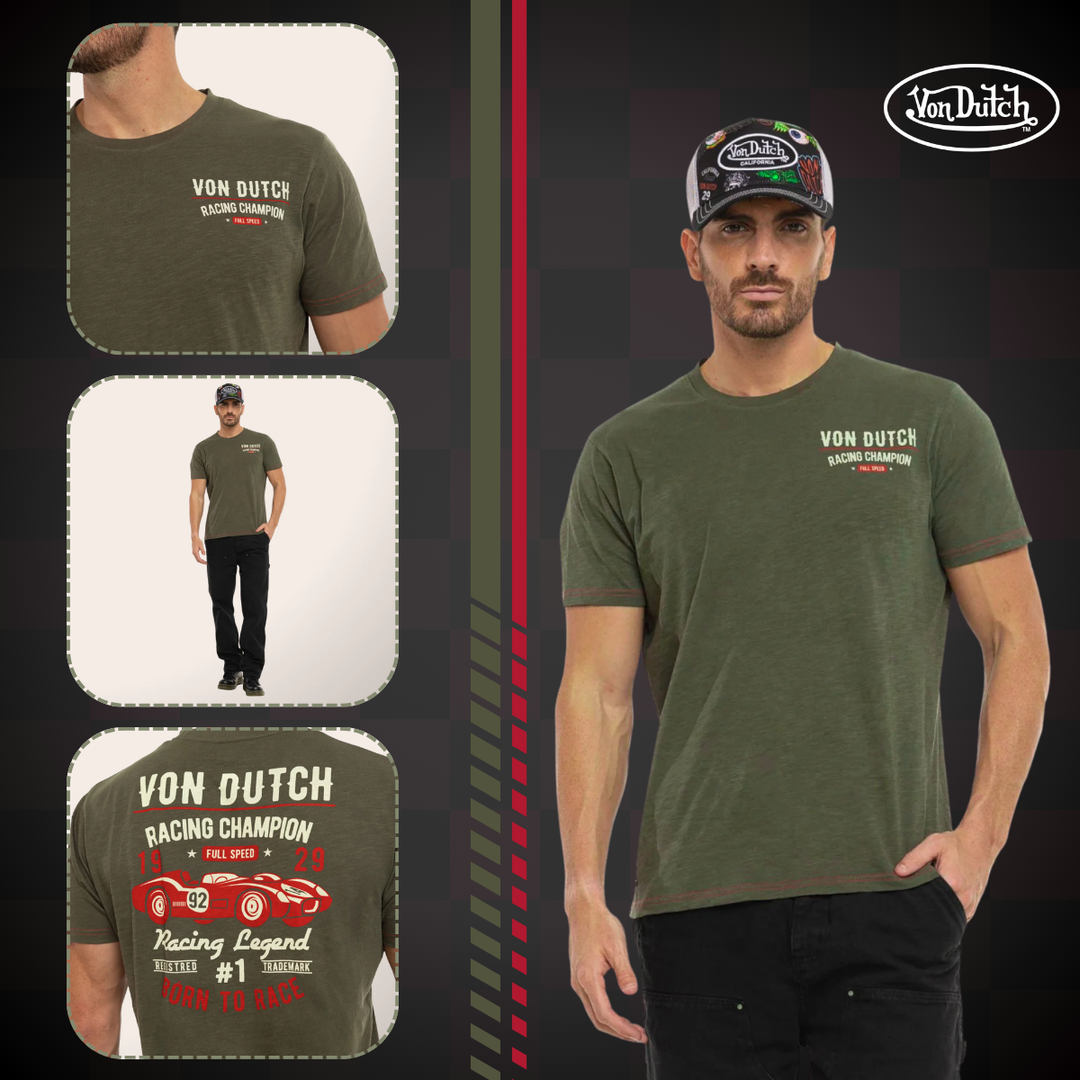 Von Dutch Tee Shirt "Champion" - Von Dutch Tee Shirt "Champion" 100% coton avec col rond et manches courtes. Coupe régulière confortable. Effet flammé unique. - Esprit Pilote