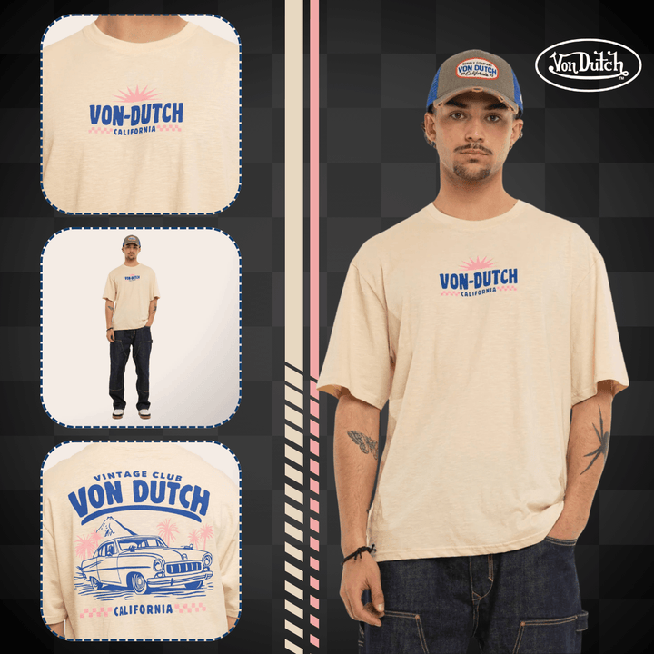 Von Dutch Tee Shirt Oversize "California" - Von Dutch Tee Shirt Oversize "California". Coupe confortable en 100% coton avec col rond et manches courtes. Effet flammé pour un style vintage authentique. - Esprit Pilote