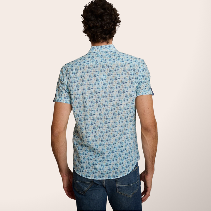 Delahaye Chemise "Blue Flowers" - 100% coton coupe droite confortable. Motif floral bleu élégant & intemporel pour un style authentique et respirant. - Esprit Pilote