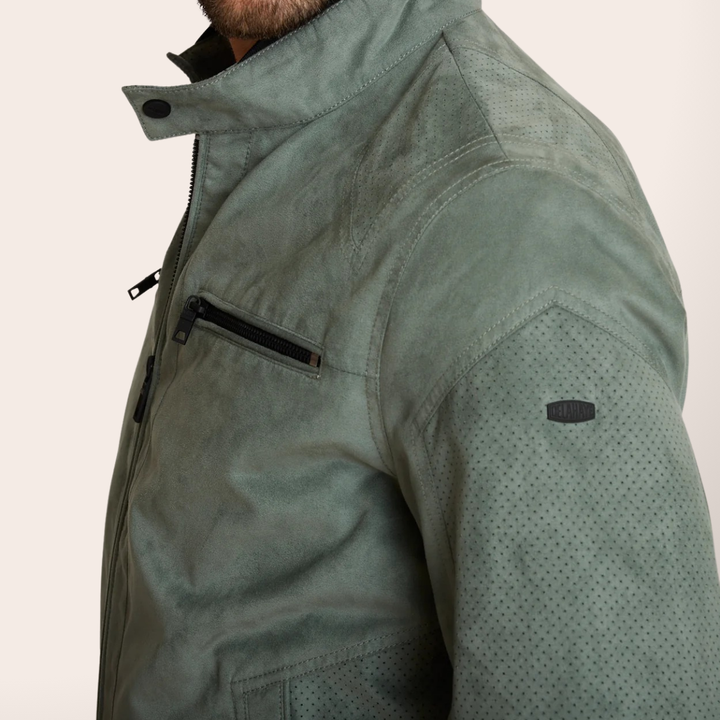 Delahaye Blouson "Bosona" - Vert sauge effet suédé : coupe ajustée, matière légère premium. Élégance automobile pour le printemps-été. - Esprit Pilote