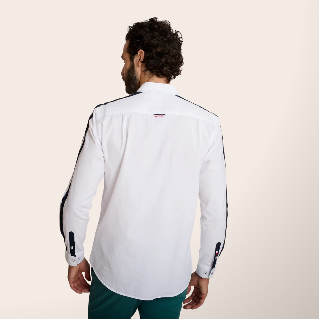 Delahaye Chemise "Cajam" - Delahaye Chemise Cajam coupe regular inspirée de l'univers racing. Bandes contrastées aux manches, broderie racing sur la poitrine et finitions soignées. - Esprit Pilote