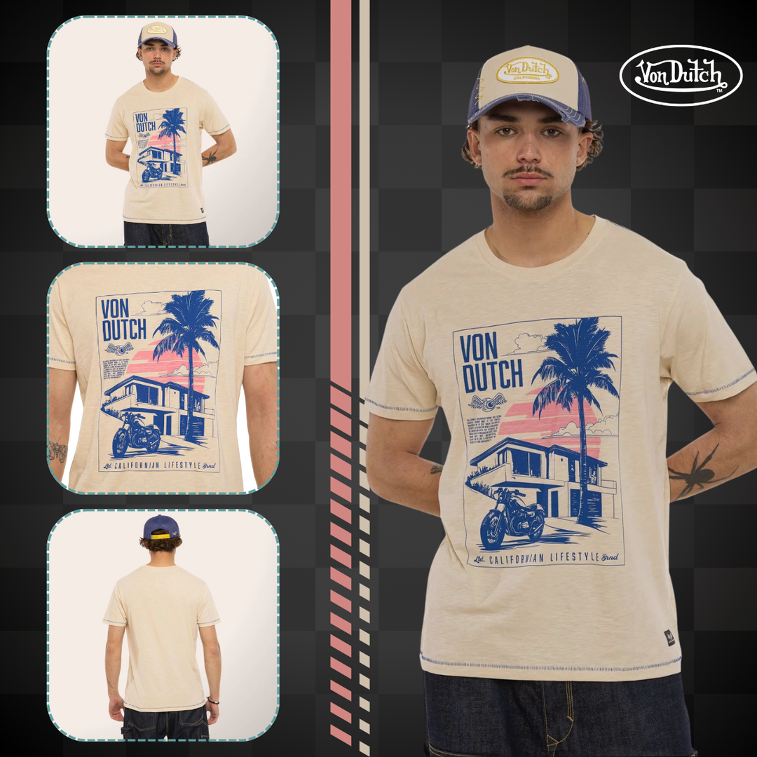 Von Dutch Tee Shirt "Palm" - Von Dutch Tee Shirt "Palm" - Von Dutch Tee Shirt "Palm" – T-shirt 100% coton à manches courtes et col rond. Coupe régulière, effet flammé. - Esprit Pilote