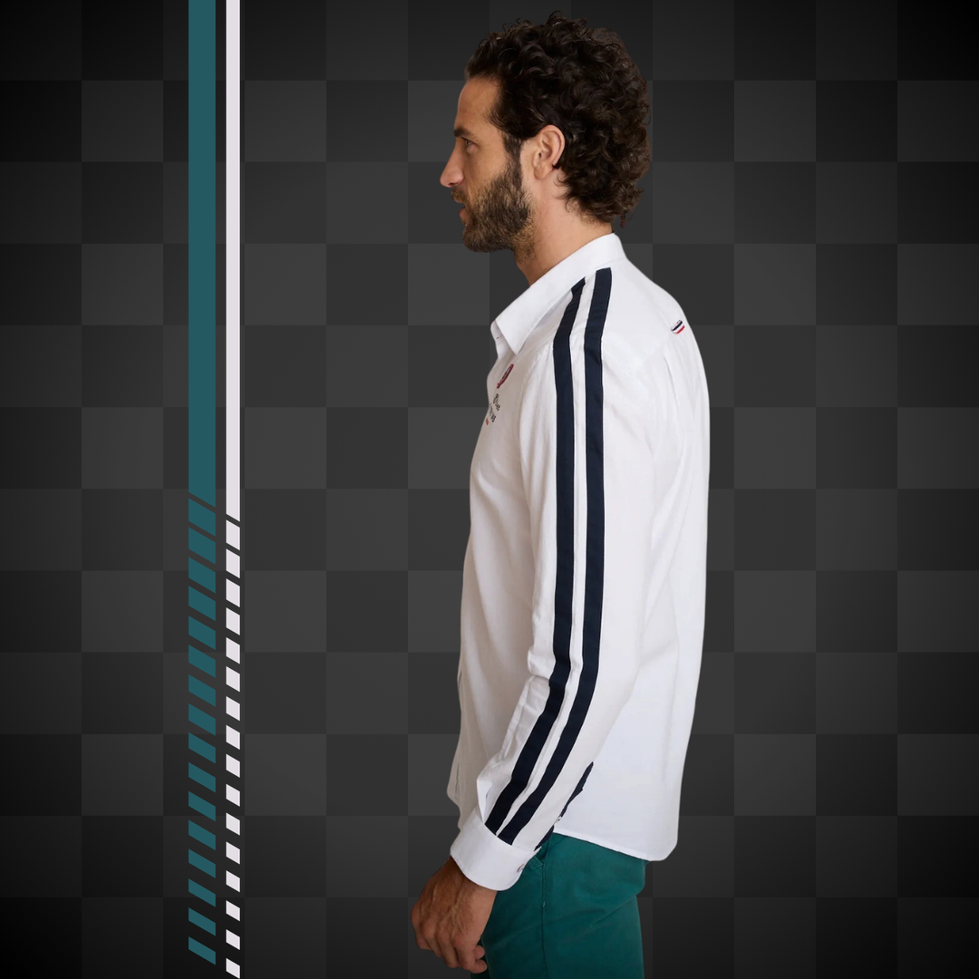 Delahaye Chemise "Cajam" - Delahaye Chemise Cajam coupe regular inspirée de l'univers racing. Bandes contrastées aux manches, broderie racing sur la poitrine et finitions soignées. - Esprit Pilote