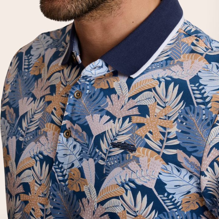 Delahaye Polo "Fleurs Eucalyptus" - coton élasthanne, coupe droite épurée. Broderie voiture Delahaye poitrine. Confort premium. - Esprit Pilote