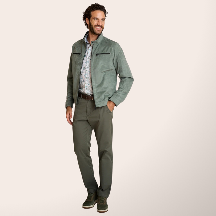 Delahaye Blouson "Bosona" - Vert sauge effet suédé : coupe ajustée, matière légère premium. Élégance automobile pour le printemps-été. - Esprit Pilote