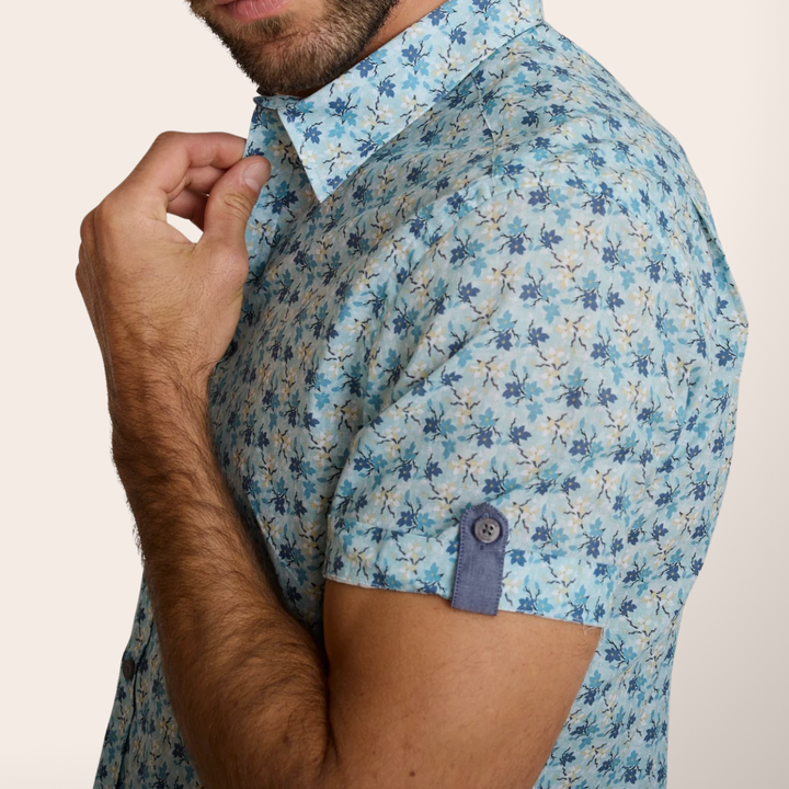 Delahaye Chemise "Blue Flowers" - 100% coton coupe droite confortable. Motif floral bleu élégant & intemporel pour un style authentique et respirant. - Esprit Pilote