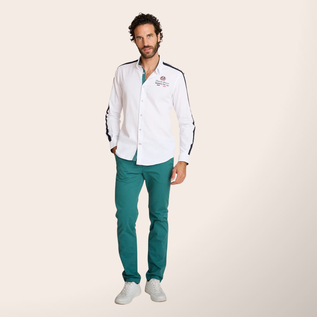 Delahaye Chemise "Cajam" - Delahaye Chemise Cajam coupe regular inspirée de l'univers racing. Bandes contrastées aux manches, broderie racing sur la poitrine et finitions soignées. - Esprit Pilote