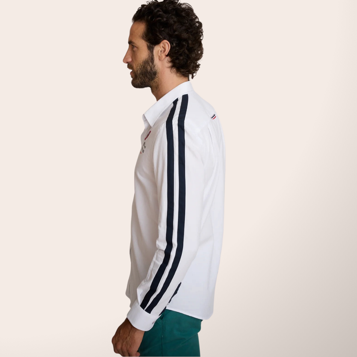 Delahaye Chemise "Cajam" - Delahaye Chemise Cajam coupe regular inspirée de l'univers racing. Bandes contrastées aux manches, broderie racing sur la poitrine et finitions soignées. - Esprit Pilote