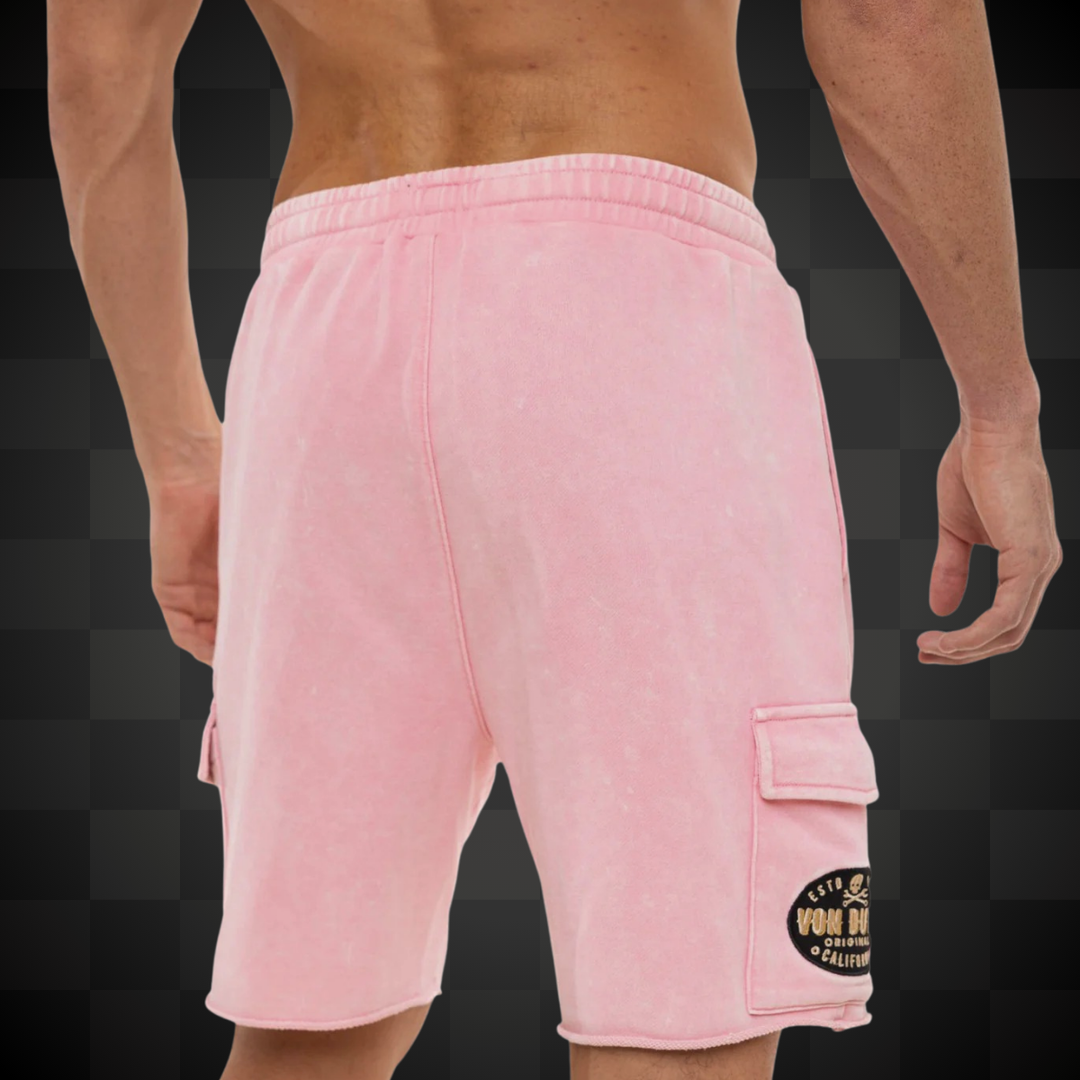 Von Dutch Bermuda "Vlad" - Von Dutch Bermuda "Vlad" - Von Dutch Bermuda "Vlad" rose et noir. Coupe droite cargo légère et confortable. Tissu délavé en coton-polyester (60/40). -