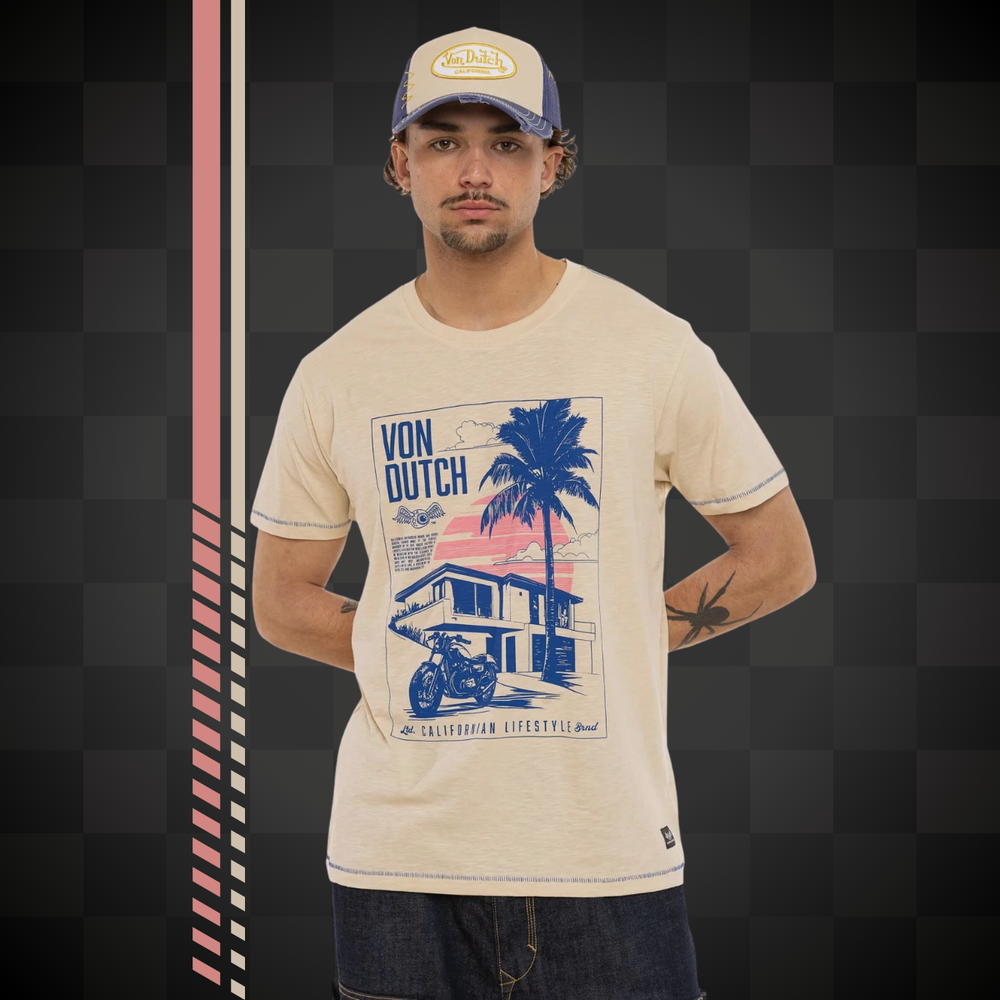 Von Dutch Tee Shirt "Palm" - Von Dutch Tee Shirt "Palm" - Von Dutch Tee Shirt "Palm" – T-shirt 100% coton à manches courtes et col rond. Coupe régulière, effet flammé. - Esprit Pilote