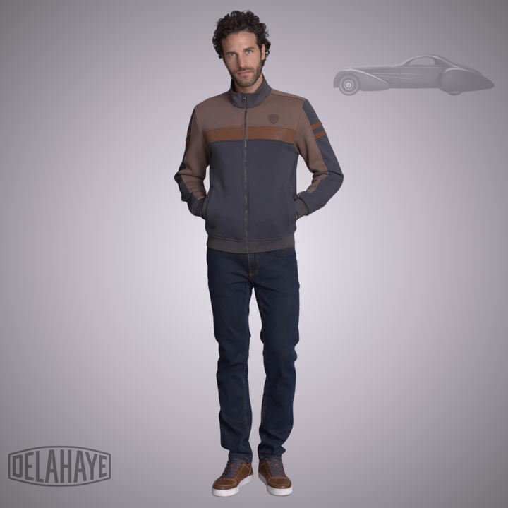 Delahaye Sweat Zippé "Gréolières"- Marine/Marron
