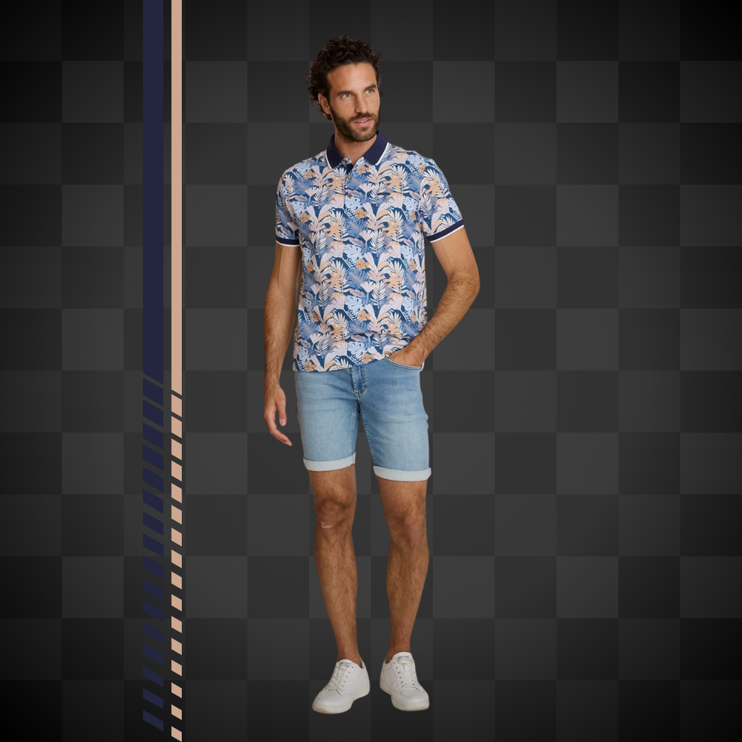 Delahaye Polo "Fleurs Eucalyptus" - coton élasthanne, coupe droite épurée. Broderie voiture Delahaye poitrine. Confort premium. - Esprit Pilote