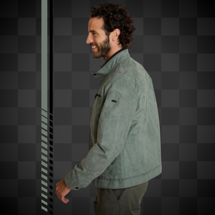 Delahaye Blouson "Bosona" - Vert sauge effet suédé : coupe ajustée, matière légère premium. Élégance automobile pour le printemps-été. - Esprit Pilote