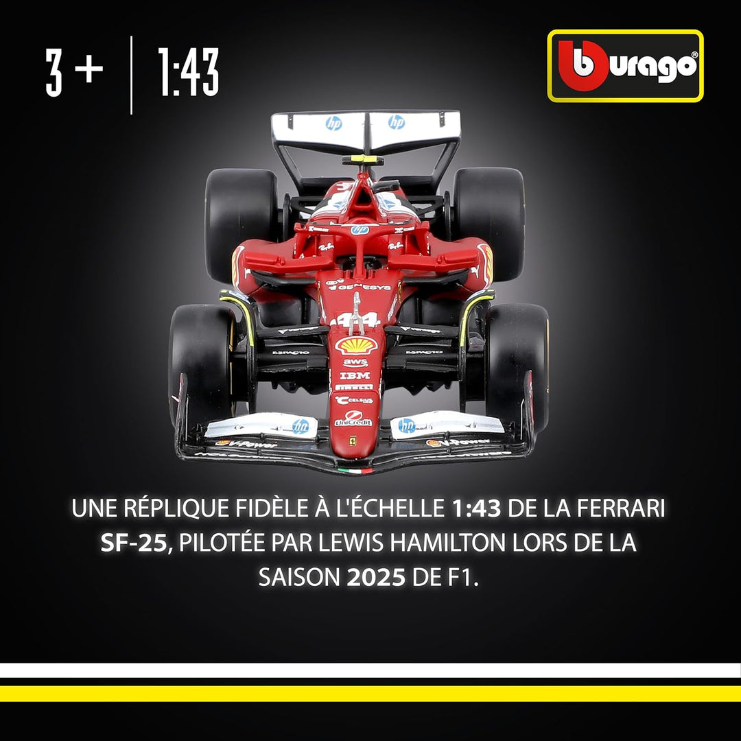 Scuderia Ferrari F1 Miniature SF25 #44 Lewis Hamilton 1:43 Scuderia Ferrari F1 Miniature SF25 44 Lewis Hamilton 1:43 Modèle réduit diecast Bburago aux proportions précises et aux finitions de haute qualité. Esprit Pilote