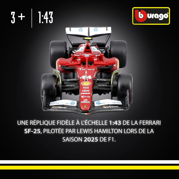 Scuderia Ferrari F1 Miniature SF25 #44 Lewis Hamilton 1:43 Scuderia Ferrari F1 Miniature SF25 44 Lewis Hamilton 1:43 Modèle réduit diecast Bburago aux proportions précises et aux finitions de haute qualité. Esprit Pilote