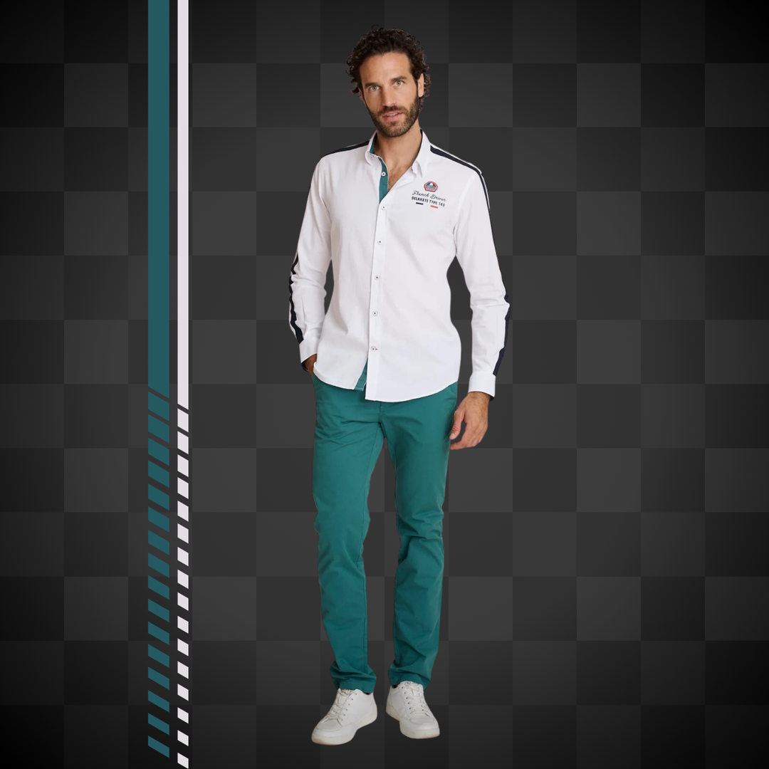 Delahaye Chemise "Cajam" - Delahaye Chemise Cajam coupe regular inspirée de l'univers racing. Bandes contrastées aux manches, broderie racing sur la poitrine et finitions soignées. - Esprit Pilote