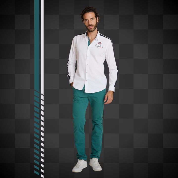 Delahaye Chemise "Cajam" - Delahaye Chemise Cajam coupe regular inspirée de l'univers racing. Bandes contrastées aux manches, broderie racing sur la poitrine et finitions soignées. - Esprit Pilote