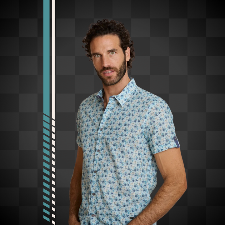 Delahaye Chemise "Blue Flowers" - 100% coton coupe droite confortable. Motif floral bleu élégant & intemporel pour un style authentique et respirant. - Esprit Pilote