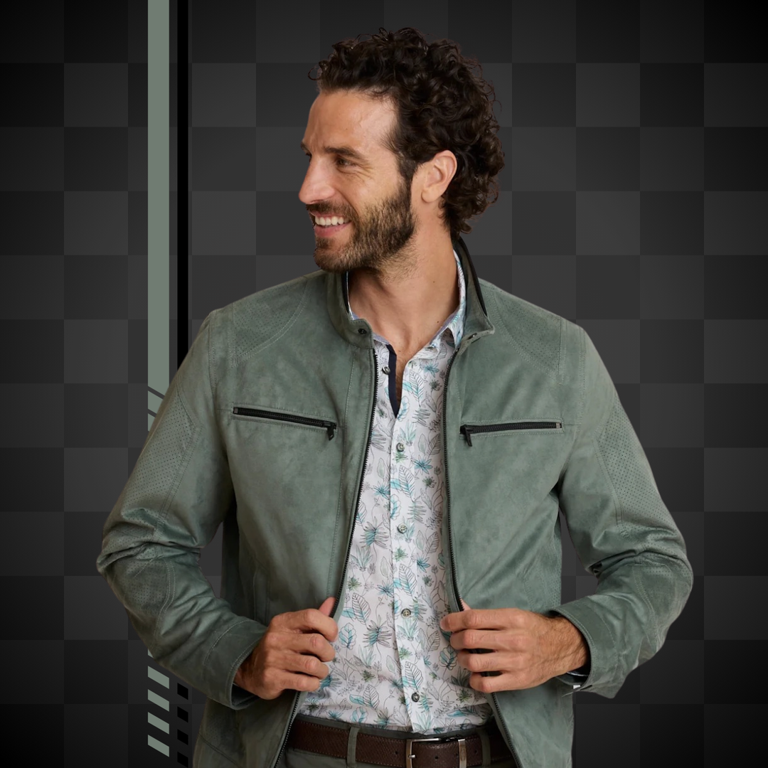 Delahaye Blouson "Bosona" - Vert sauge effet suédé : coupe ajustée, matière légère premium. Élégance automobile pour le printemps-été. - Esprit Pilote