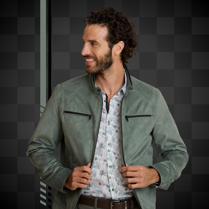 Delahaye Blouson "Bosona" - Vert sauge effet suédé : coupe ajustée, matière légère premium. Élégance automobile pour le printemps-été. - Esprit Pilote