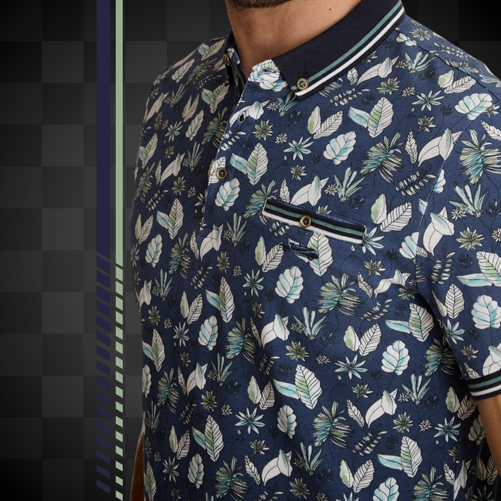 Delahaye Polo "Fleurs Indigo" - Polo coton-élasthanne, coupe droite épurée. Broderie voiture Delahaye poitrine. Confort premium. - Esprit Pilote