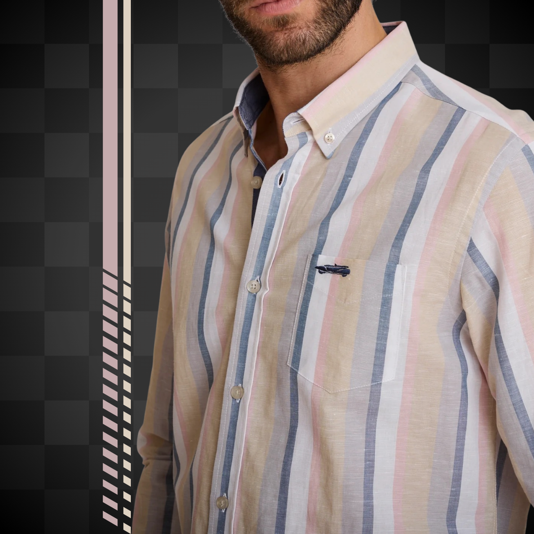 Delahaye Chemise en Lin "Cursa" - Tissu coton-lin (60/40) respirant. Coupe régulière intemporelle. Style décontracté authentique et confortable au quotidien - Esprit Pilote