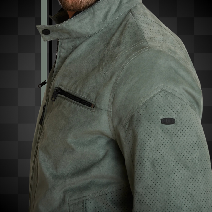 Delahaye Blouson "Bosona" - Vert sauge effet suédé : coupe ajustée, matière légère premium. Élégance automobile pour le printemps-été. - Esprit Pilote