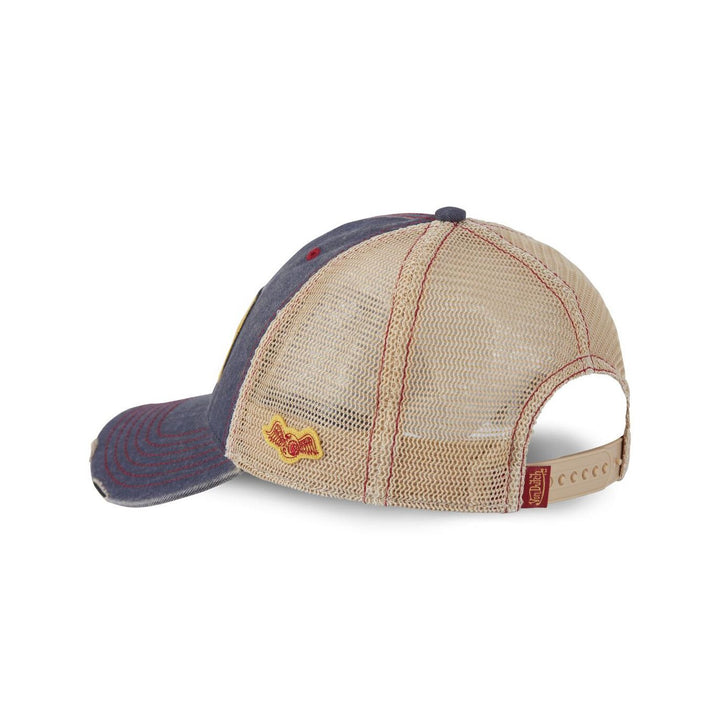 Von Dutch Casquette "Mac 09" - en denim coton-polyester. Visière arrondie, filet rigide, effet usé. Snapback ajustable. Coloris bleu, beige et jaune. - Esprit Pilote