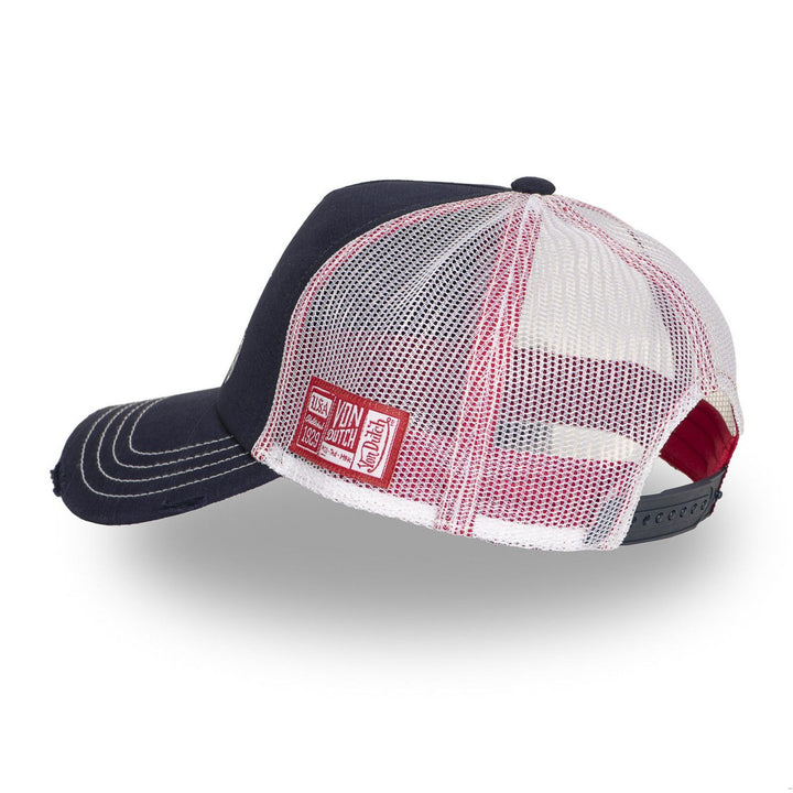 Von Dutch Casquette "Crew26" - bleu/blanc/rouge. Snapback ajustable, filet rigide, effet usé. Coton-polyester. Style racing authentique. - Esprit Pilote