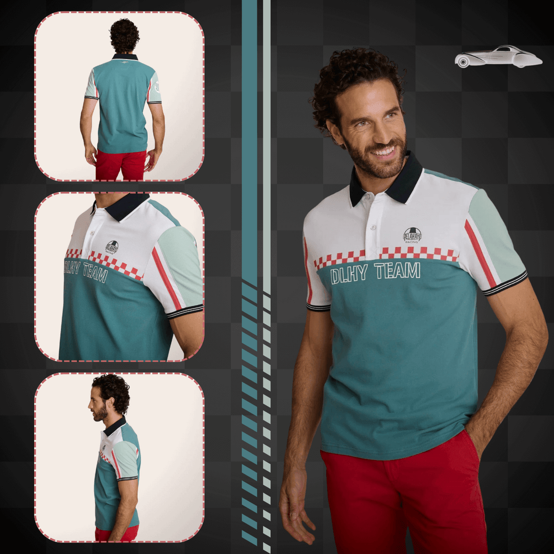 Delahaye Polo "Lemarkab" - Inspiré par la victoire légendaire au Grand Prix de France 1938. Coton-élasthanne, coupe ajustée alliant confort et élégance sportive - Esprit Pilote