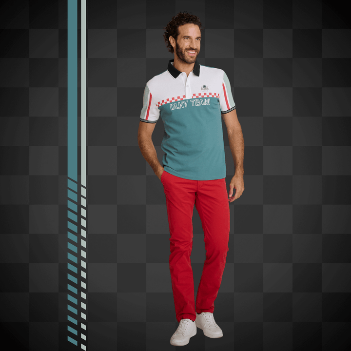 Delahaye Polo "Lemarkab" - Inspiré par la victoire légendaire au Grand Prix de France 1938. Coton-élasthanne, coupe ajustée alliant confort et élégance sportive - Esprit Pilote