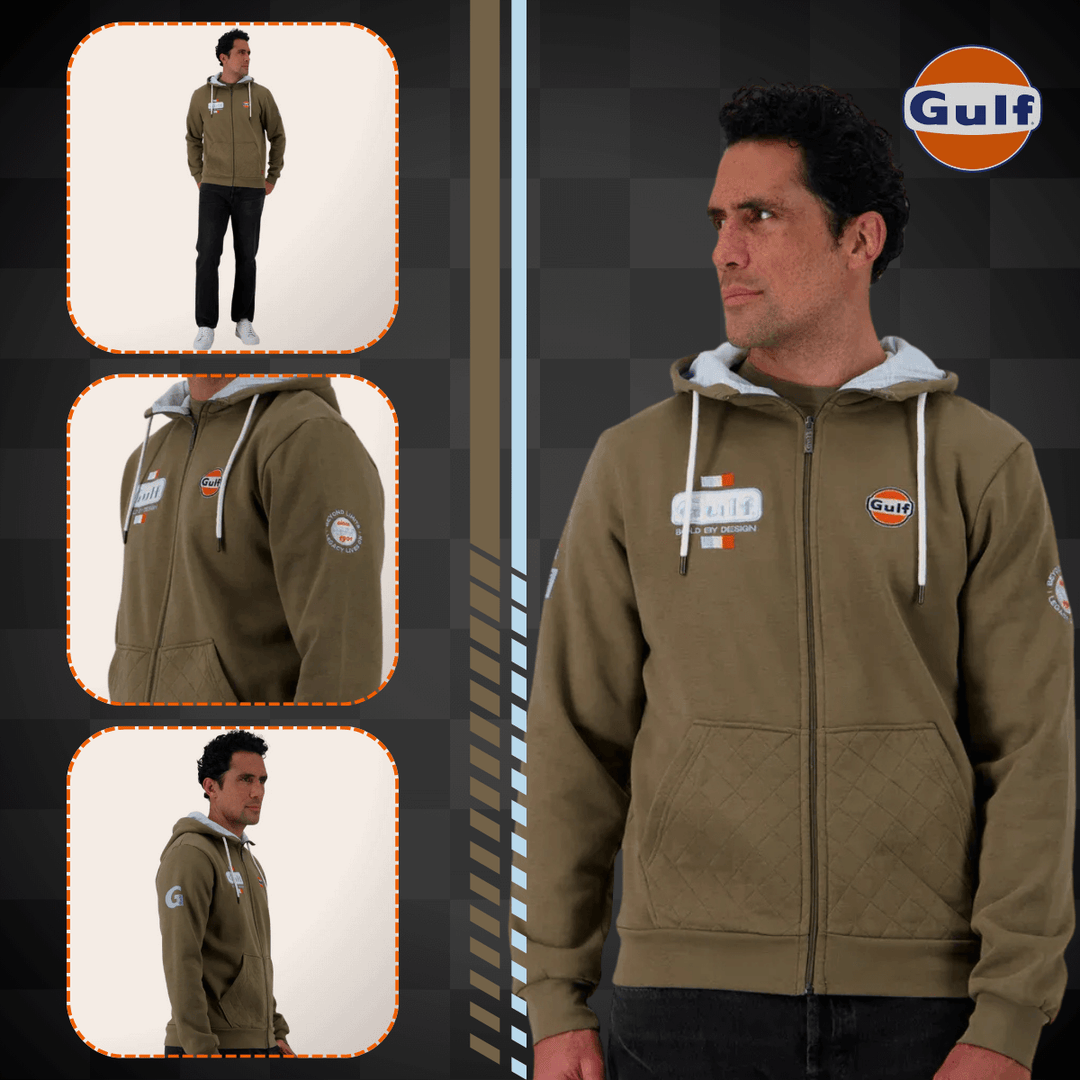 Affirmez votre look avec Gulf Hoodie Full Zip "Bold Classics" - Olive - Gulf Hoodie Full Zip "Bold Classics" incarne l'équilibre entre style et fonctionnalité. Confectionné en molleton coton-polyester (80/20), ce sweat zippé à capuche offre un confort quo