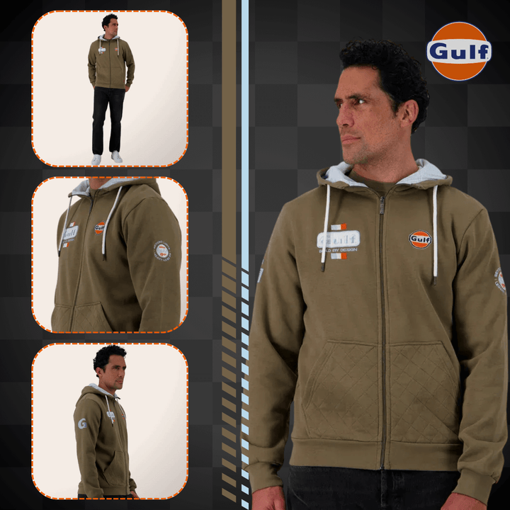 Affirmez votre look avec Gulf Hoodie Full Zip "Bold Classics" - Olive - Gulf Hoodie Full Zip "Bold Classics" incarne l'équilibre entre style et fonctionnalité. Confectionné en molleton coton-polyester (80/20), ce sweat zippé à capuche offre un confort quo