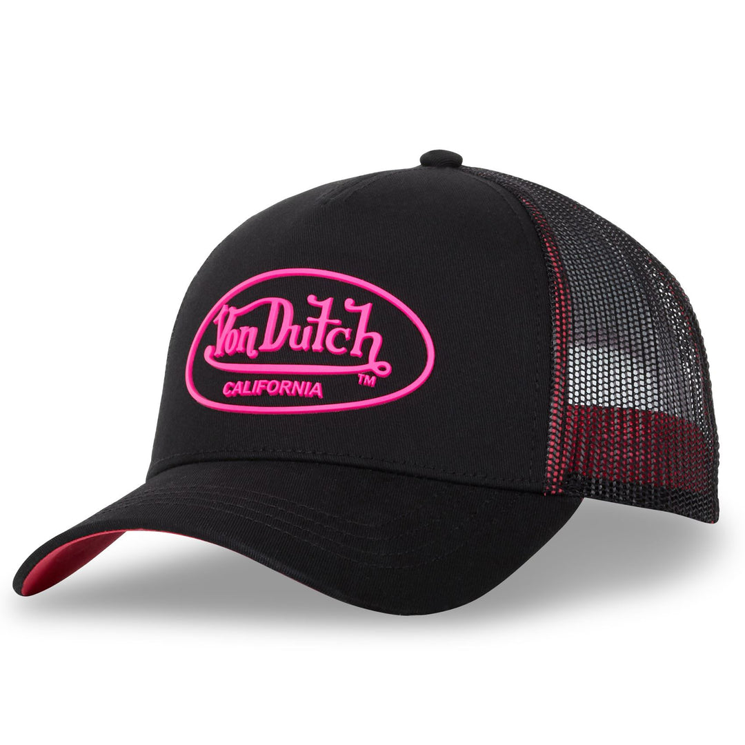Von Dutch Casquette "Dom" - Von Dutch Casquette "Dom" - Von Dutch Casquette "Dom" – Snapback noir et rose fluo. Visière arrondie, composition 50% coton 50% polyester. - Esprit Pilote