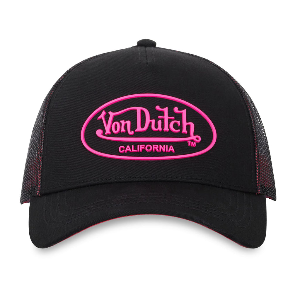 Von Dutch Casquette "Dom" - Von Dutch Casquette "Dom" - Von Dutch Casquette "Dom" – Snapback noir et rose fluo. Visière arrondie, composition 50% coton 50% polyester. - Esprit Pilote