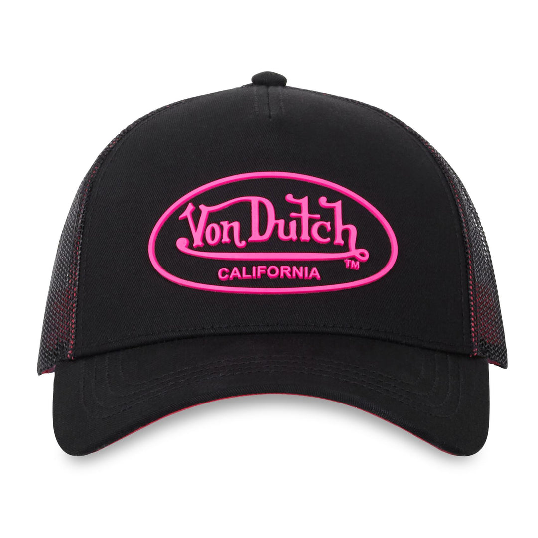 Von Dutch Casquette "Dom" - Von Dutch Casquette "Dom" - Von Dutch Casquette "Dom" – Snapback noir et rose fluo. Visière arrondie, composition 50% coton 50% polyester. - Esprit Pilote