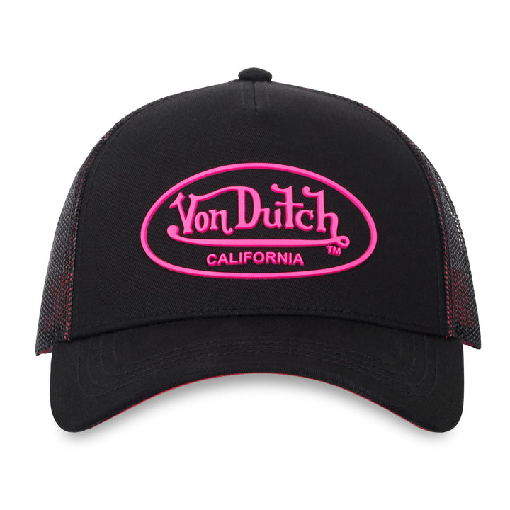 Von Dutch Casquette "Dom" - Von Dutch Casquette "Dom" - Von Dutch Casquette "Dom" – Snapback noir et rose fluo. Visière arrondie, composition 50% coton 50% polyester. - Esprit Pilote