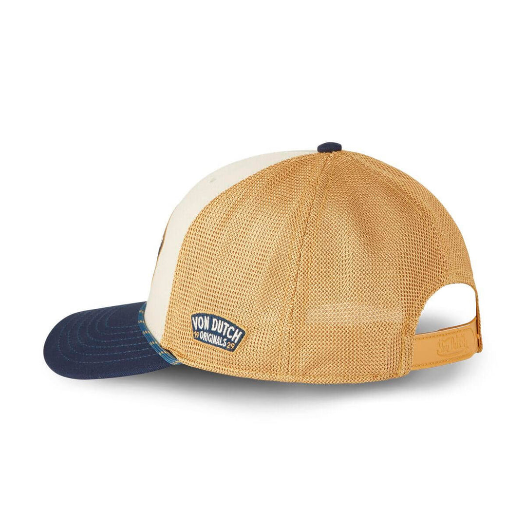 Von Dutch Casquette "Sem 07" - Von Dutch Casquette "Sem 07" – Trucker semi-curved beige/bleu foncé. Visière arrondie, snapback ajustable, filet souple. 50% coton, 50% polyester. - Esprit Pilote