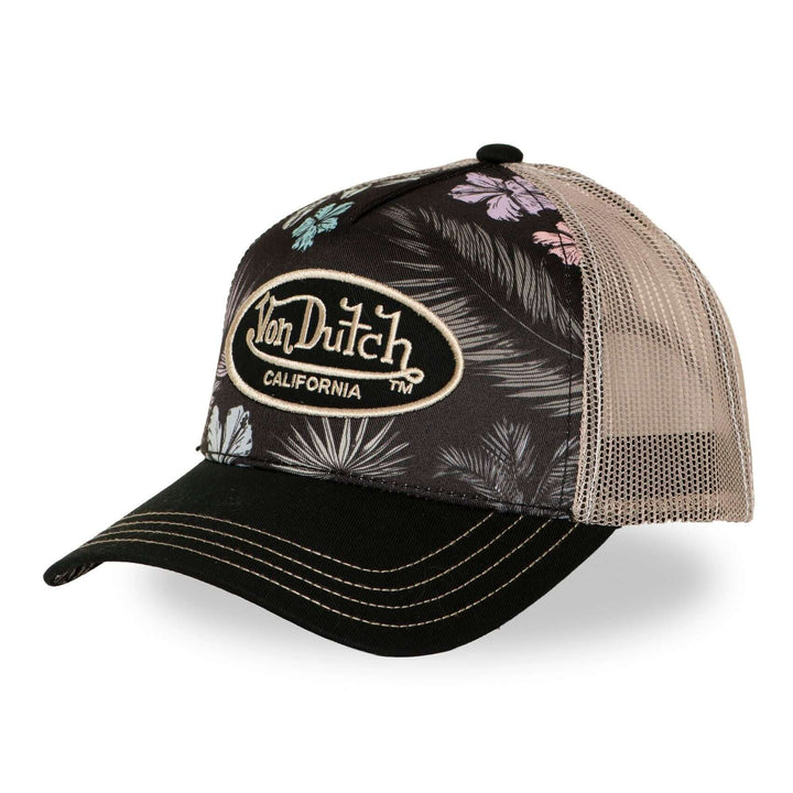 Von Dutch Casquette "Subli 17" - Von Dutch Casquette "Subli 17" – Trucker beige/noir/turquoise avec visière arrondie et filet rigide. Snapback ajustable, 50% coton 50% polyester. - Esprit Pilote