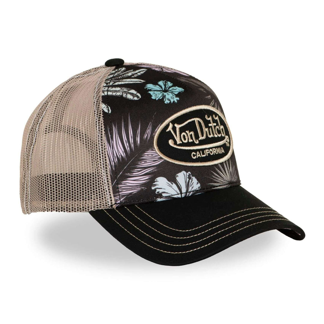 Von Dutch Casquette "Subli 17" - Von Dutch Casquette "Subli 17" – Trucker beige/noir/turquoise avec visière arrondie et filet rigide. Snapback ajustable, 50% coton 50% polyester. - Esprit Pilote