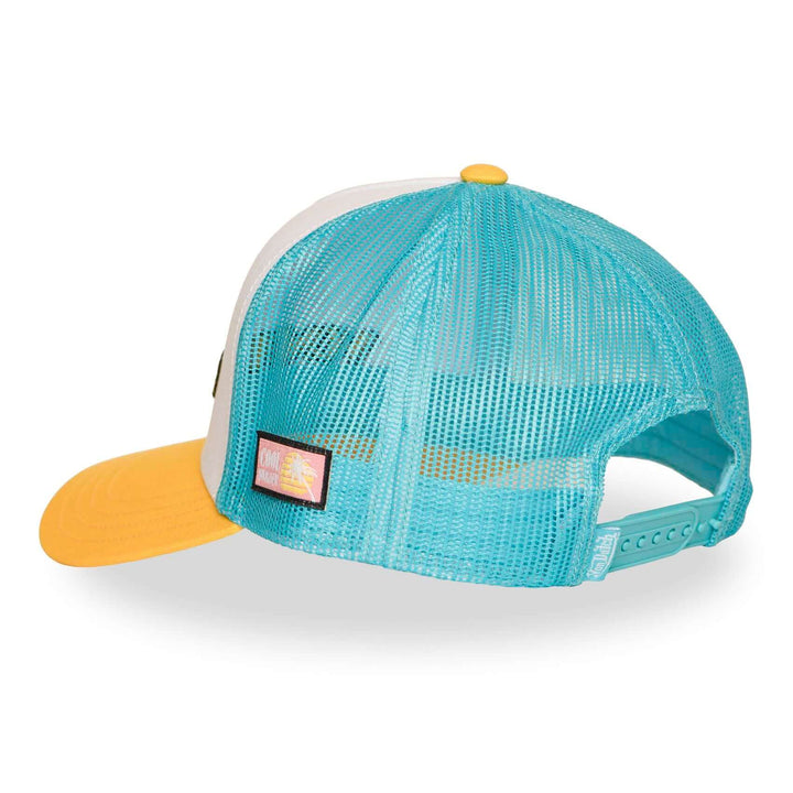Von Dutch Casquette "Surf 12" - Von Dutch Casquette "Surf 12" – Trucker coloris turquoise, blanc, jaune et rose. Visière arrondie, filet rigide, snapback ajustable. Coton-polyester 50/50 - Esprit Pilote