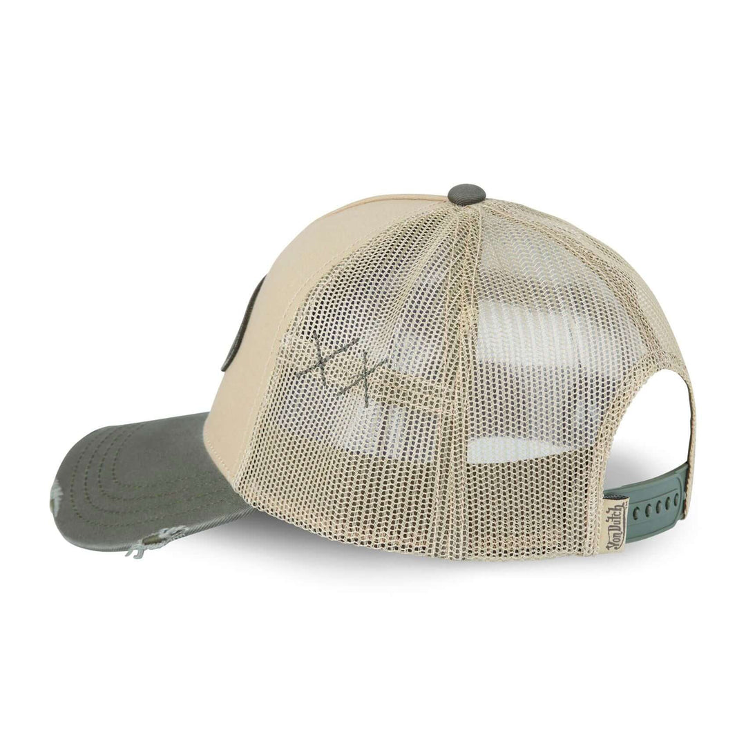Von Dutch Casquette "Used 02" - Von Dutch Casquette "Used 02" – Trucker kaki/beige effet usé. Filet rigide, visière arrondie, snapback ajustable. Coton 50% polyester 50%. - Esprit Pilote
