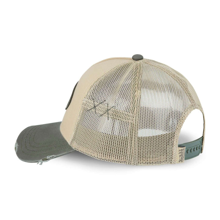 Von Dutch Casquette "Used 02" - Von Dutch Casquette "Used 02" – Trucker kaki/beige effet usé. Filet rigide, visière arrondie, snapback ajustable. Coton 50% polyester 50%. - Esprit Pilote