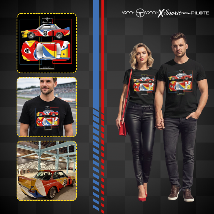 Affirmez votre look avec Vroom Vroom x Esprit Pilote Tee Shirt 3.0 CSL "Alexander Calder 1975" - Disponible à partir du 10 février Quand l’art rencontre la course. Vroom Vroom a demandé à Esprit Pilote de réinterpréter une icône absolue : la BMW 3.0 CSL “