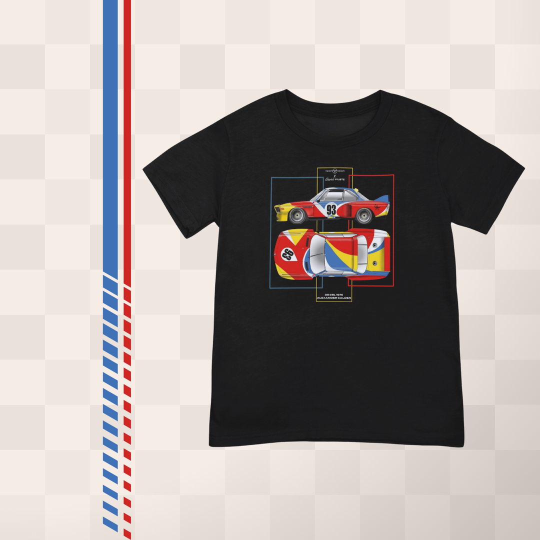 Affirmez votre look avec Vroom Vroom x Esprit Pilote Tee Shirt 3.0 CSL "Alexander Calder 1975" - Disponible à partir du 10 février Quand l’art rencontre la course. Vroom Vroom a demandé à Esprit Pilote de réinterpréter une icône absolue : la BMW 3.0 CSL “
