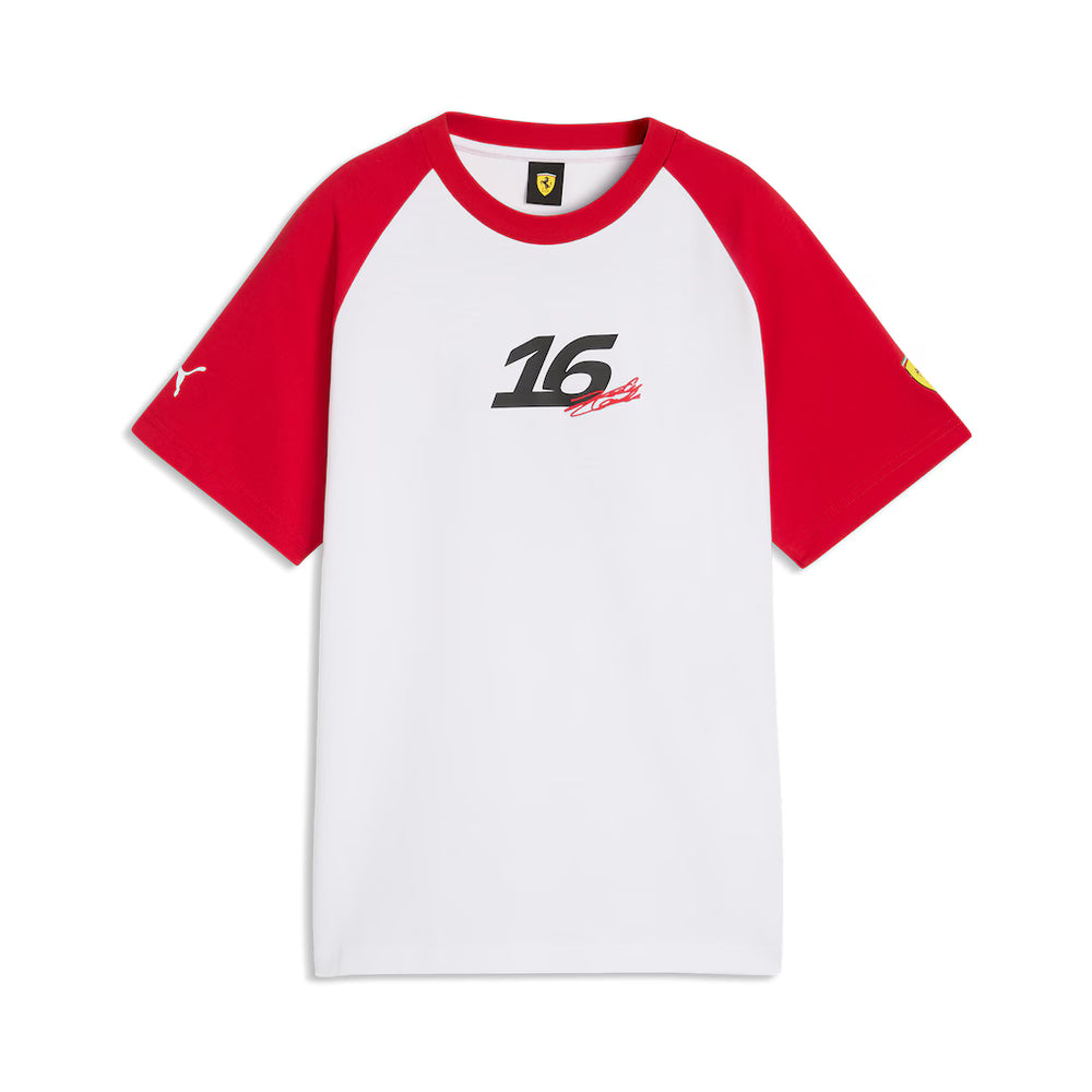 Scuderia Ferrari Tee Shirt Fan Charles Leclerc 2026 - Scuderia Ferrari Tee Shirt Fan Charles Leclerc 2026 — T-shirt F1 100% coton tricoté, col ras du cou et manches raglan. - Esprit Pilote