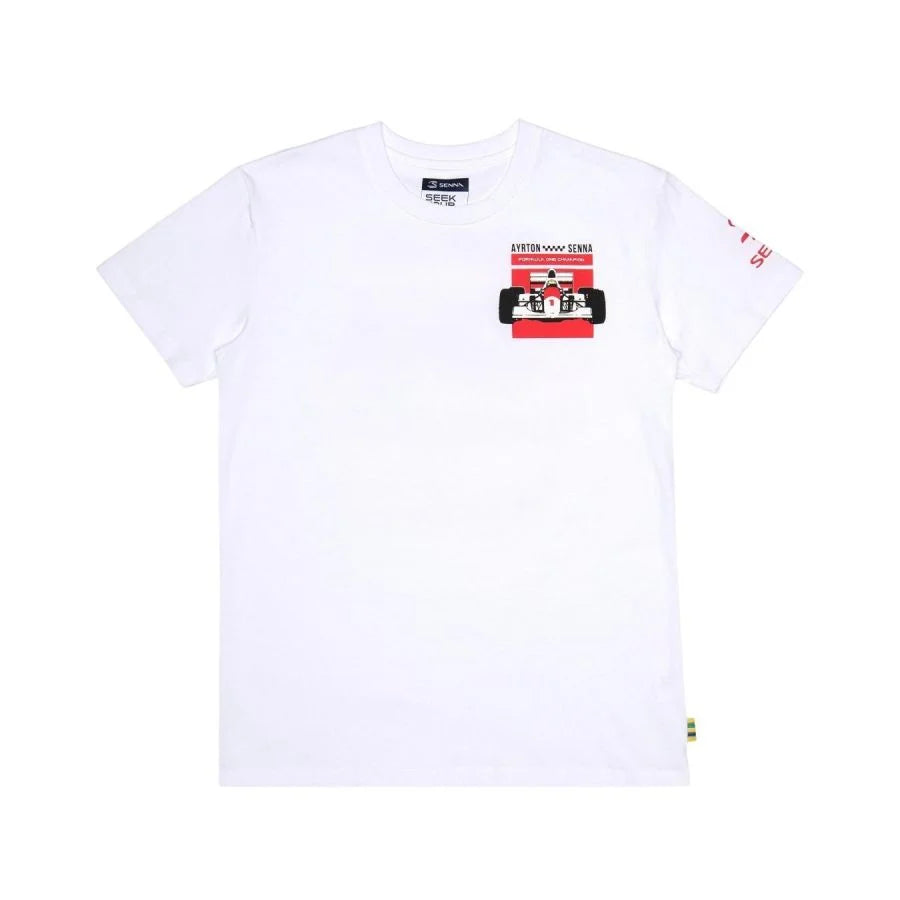 Ayrton Senna Tee Shirt "Champion du monde" Blanc - Ayrton Senna Tee Shirt "Champion du monde" Blanc. Col ras du cou, coupe régulière, manches courtes. 100% coton tricoté avec graphiques imprimés. - Esprit Pilote